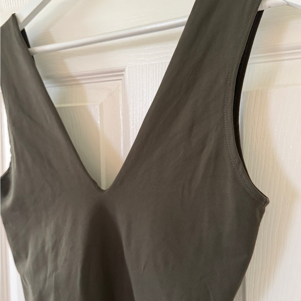 Free People Intimately Bodysuit M Olive Green V-Neck Minimal Fall Layering NWOT - Picture 3 of 14